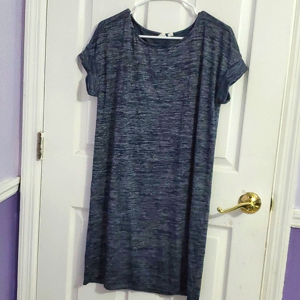 GAP Navy Space Dye Rolled Sleeves Comfy Knit Shirt Dress Athleisure Lounging XS
